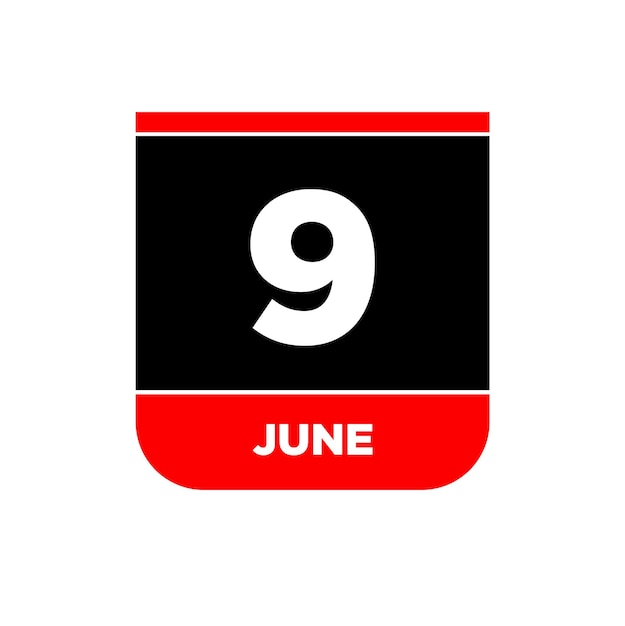 6 月 9 日カレンダー ベクトル アイコン 6 月 9 日モノグラム