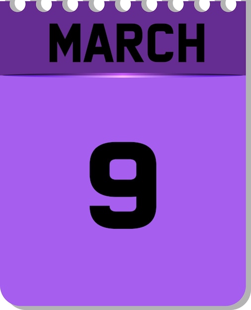 Vettore 9 marzo nell'icona del calendario viola e nero su sfondo bianco. può cambiare colore