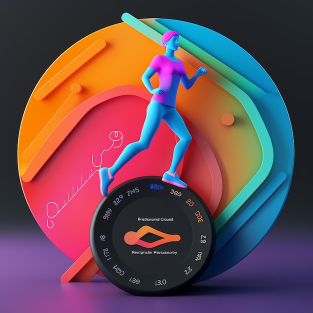 Вектор 3d-логотип приложения, показывающий гендерно-нейтральный персонаж. 10 уровней, измеряющих атлетизм, болевые дисциплины.