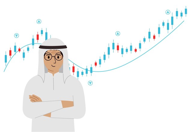 外国為替チャートの背景にあるアラブ人 証券取引所での取引における戦略的計画のトピックに関する概念図
