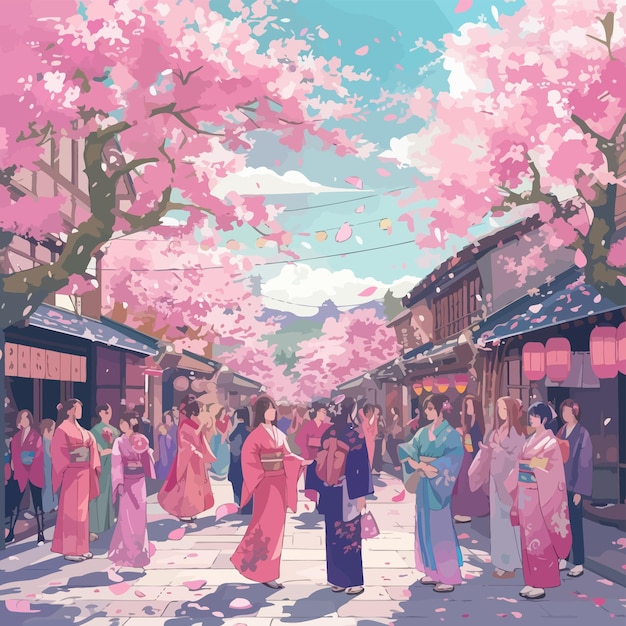 Vector a_backdrop_of_cherry_blossom_trees_in_full_bloom