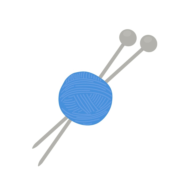 ベクトル 編み針が付いている青い羊毛の糸のボール