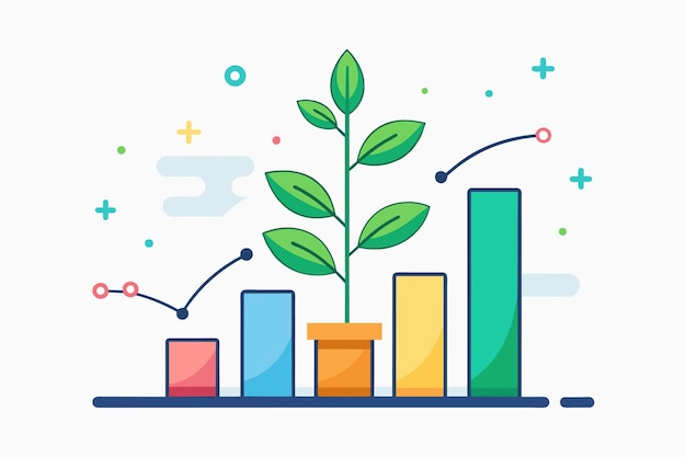 ベクトル a bar chart with a plant sprouting from it symbolizing growth and progress growth data set icon simple and minimalist flat vector illustration