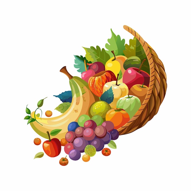 Вектор a basket of fruit with a banana and a bunch of grapes