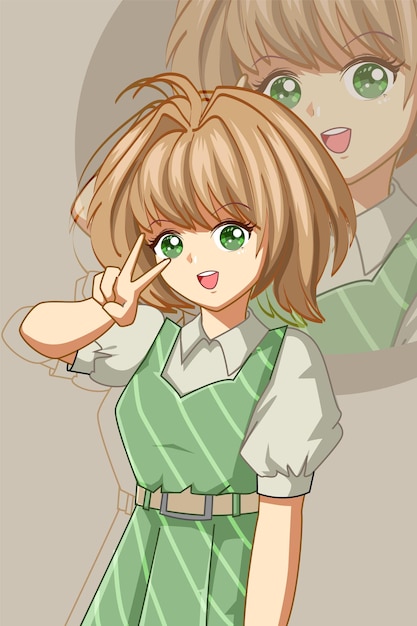 ドレス漫画イラストで美しくてかわいい女の子 プレミアムベクター