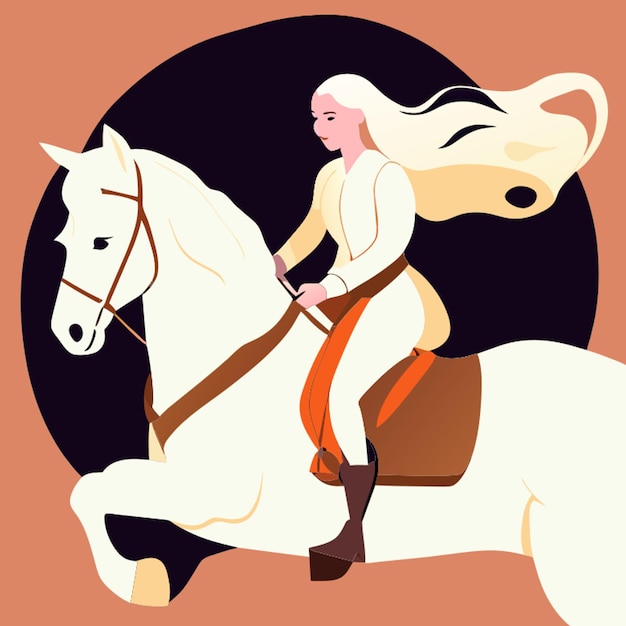 Вектор Красивая лошадиная женщина на белом лошади векторная иллюстрация