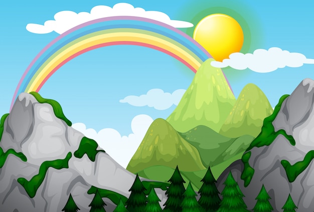 美しい山の風景と虹
