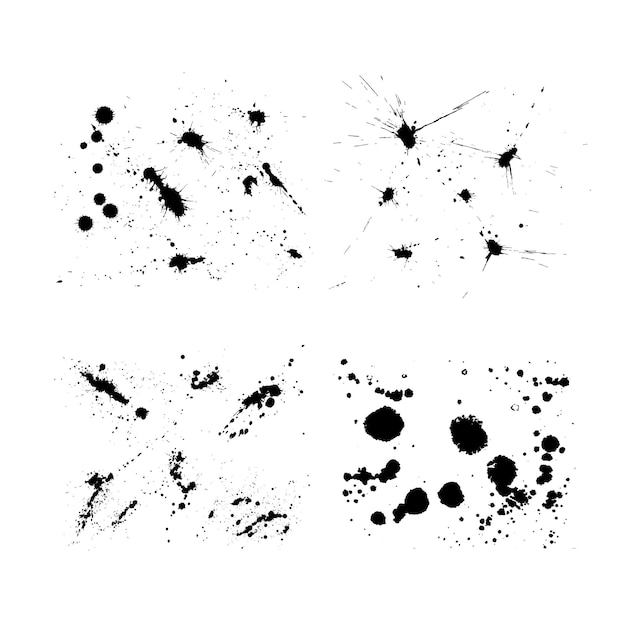 벡터 검정 잉크 튀김의 큰 컬렉션 각 스프레이는 격리되어 있습니다.