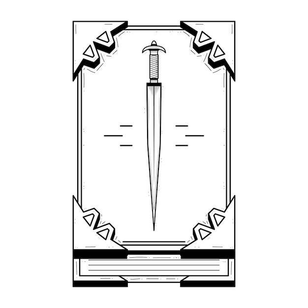 Вектор Черно-белый рисунок меча со словом 
