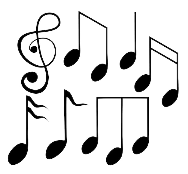 Вектор Черно-белая иллюстрация музыкальных нот со скрипичным ключом слева.