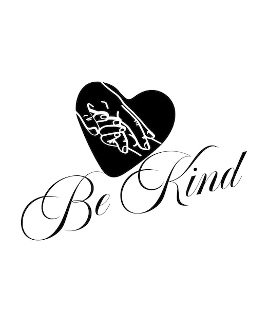 ベクトル ハートとハートを持った手の白黒画像で、「be kind」という言葉が書かれています。