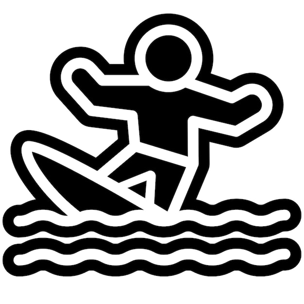 Вектор Черно-белое изображение человека на доске для серфинга