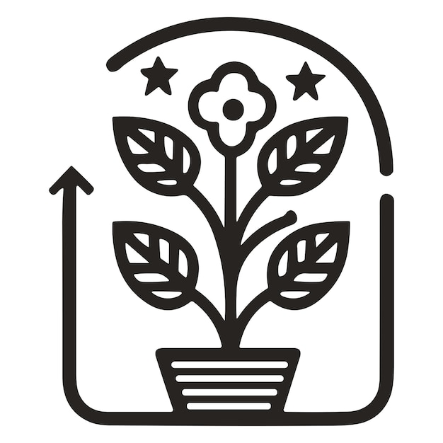 ベクトル 鉢植えの花が付いた白黒のロゴ