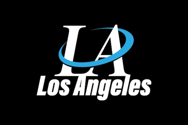 ベクトル 白黒のロサンゼルスのロゴに、青い円に「la los angeles」と書かれています。