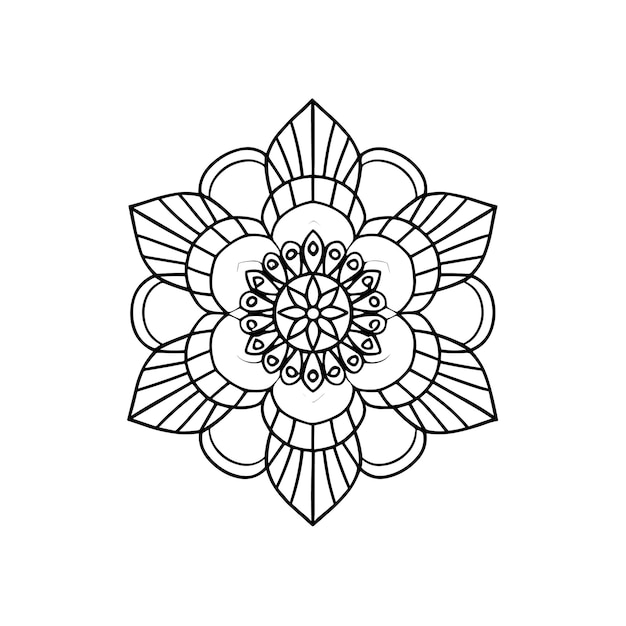 중앙에 꽃 디자인이 있는 흑백 만다라.