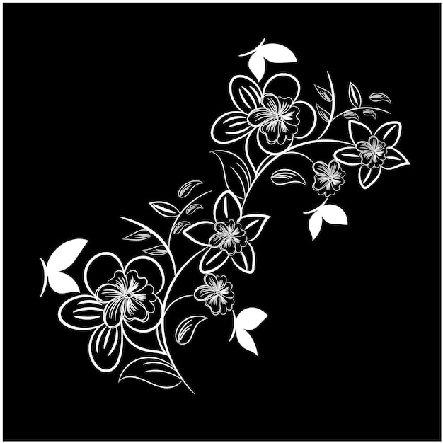 벡터 검은 바탕에 있는 꽃의 흑백 사진