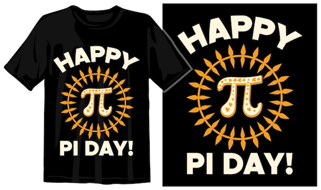 Вектор Черная футболка с надписью happy pi day.