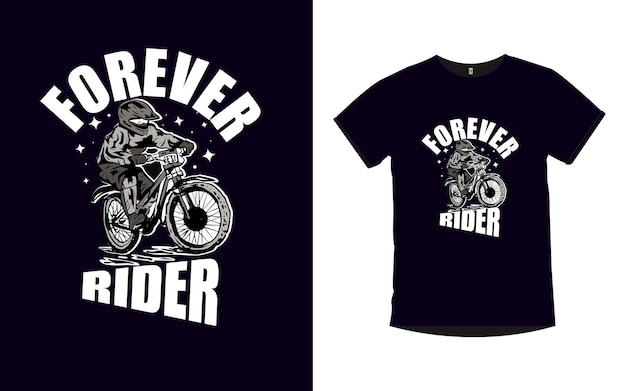 Вектор Черная футболка с надписью forever rider.