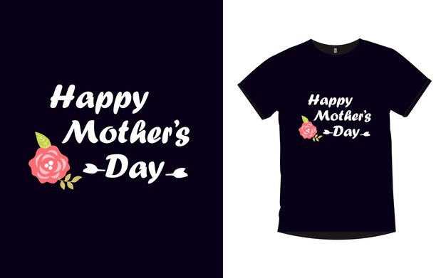 벡터 해피 어머니의 날이라는 단어가 적힌 검은색 티셔츠.
