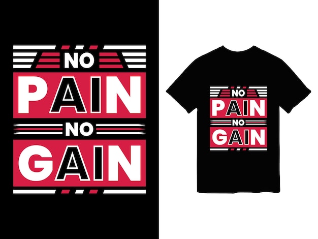 Вектор Черная футболка с надписью «нет боли, нет выгоды», дизайн футболки