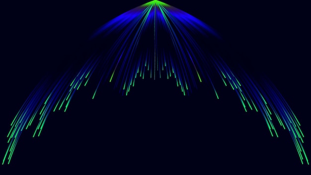 ベクトル 黒い背景の青と緑の光のトレイル 虹のネオン光の効果を持つ抽象的な背景