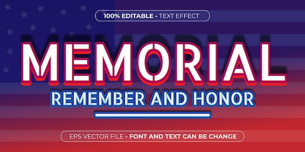 벡터 3d 편집 가능한 텍스트 효과로 추모 기억 및 명예를 나타내는 파란색 및 빨간색 포스터