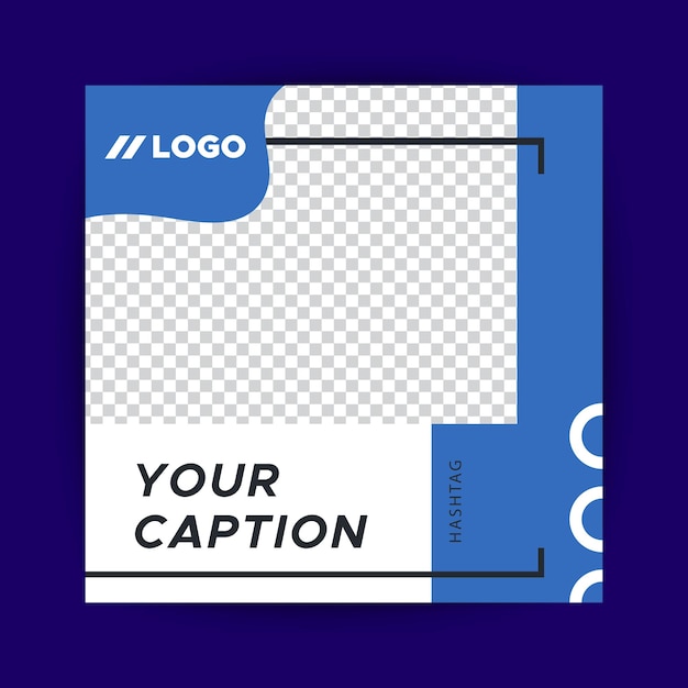 ベクトル 「あなたのキャプション」というテキストが書かれた青と白の正方形のカード。