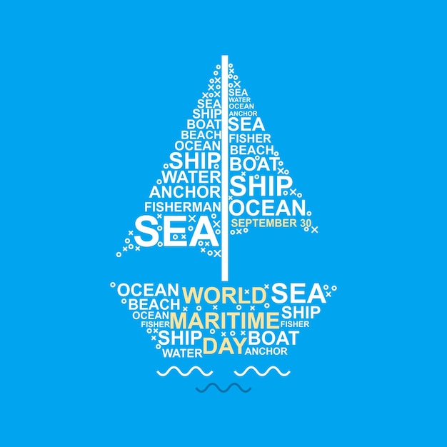 ベクトル 青色の背景に世界の海という言葉が書かれている