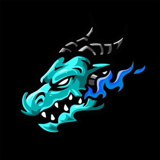 Голова синего дракона с синей головой и черным фоном.