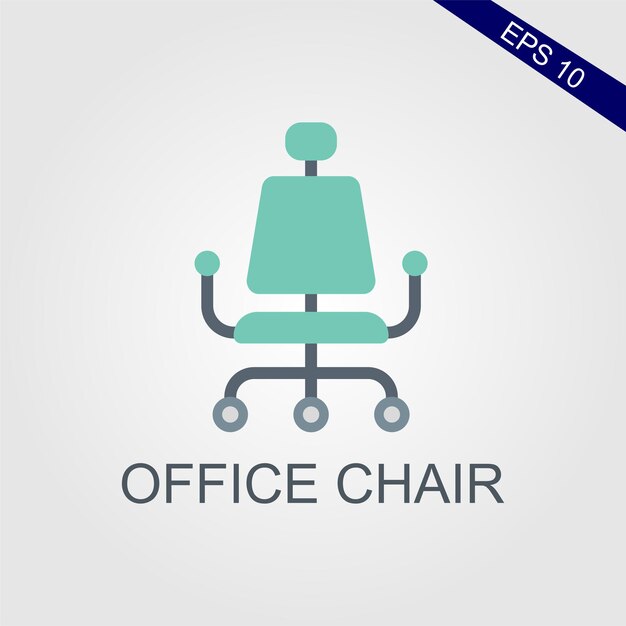 Вектор Синий офисный стул с белым фоном и синий стул со словом «офис».