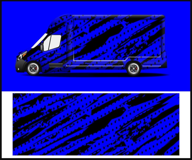 Вектор Синий фургон с черными полосами на нем
