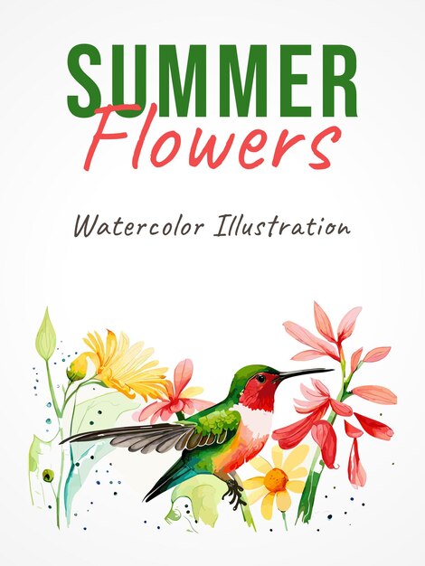 Вектор Обложка книги для иллюстрации акварели летних цветов.