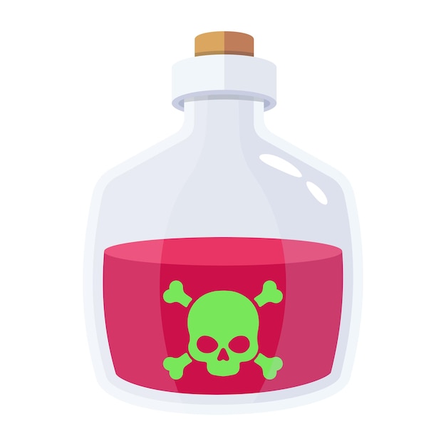 ベクトル ラベルに緑のドクロとピンクのドクロが描かれた毒の瓶。