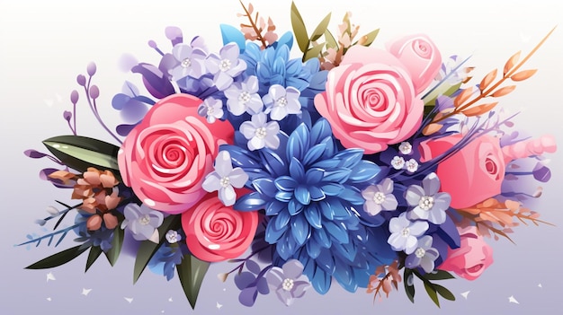 Вектор Букет цветов с голубым фоном и розовым, который говорит весна