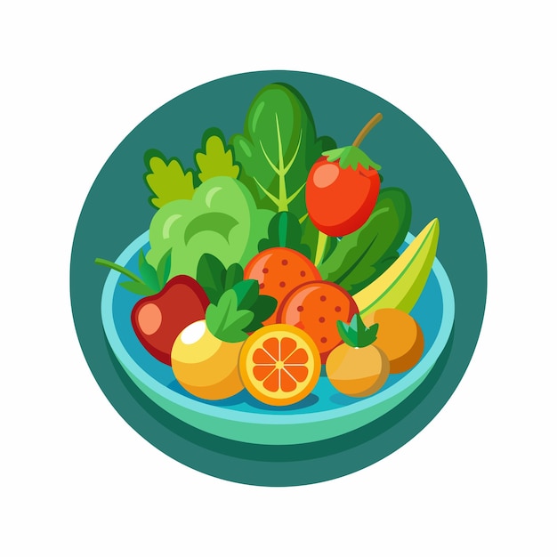 Vector a bowl of fruit and vegetables with a green background