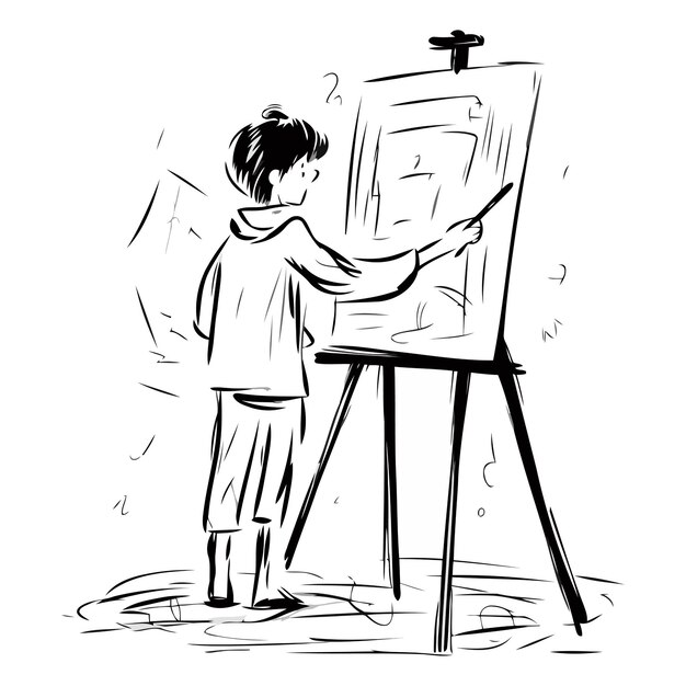 Вектор Мальчик рисует на шезлонге на белом фоне