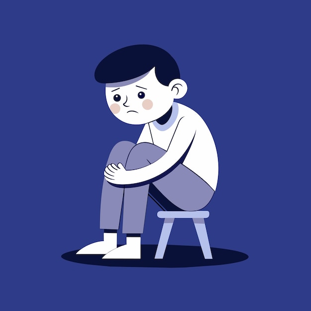 벡터 a boy sits on a chair with his legs crossed