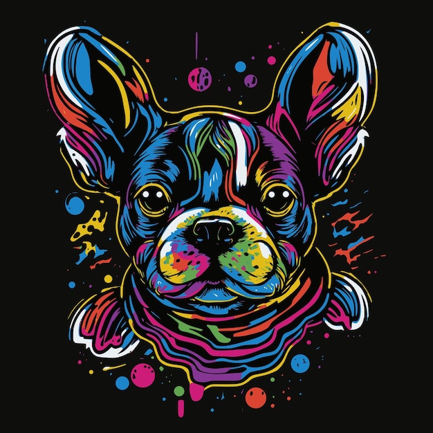 ベクトル ブルドッグの子犬の明るいカラフルなポートレート グラフィティ スタイルの印刷可能なデザイン