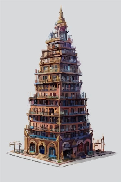 Вектор Здание с башней, на которой есть часы