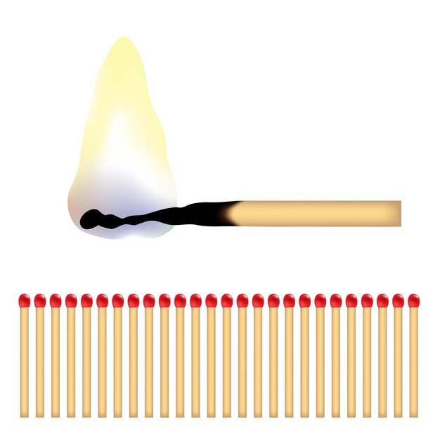 Вектор Горящая спичка и много красных спичек