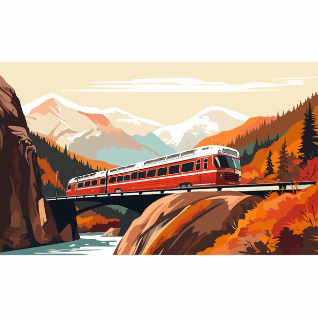 Vector a_bus_that_runs_on_a_mountain_arch_bridge