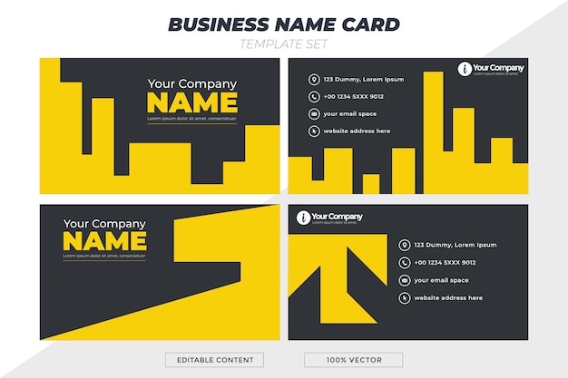 ベクトル ダークグレーとイエローを使用したプロフェッショナルなデザインの名刺