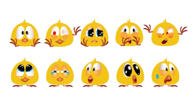 ベクトル 顔にさまざまな感情を持つ漫画の鳥