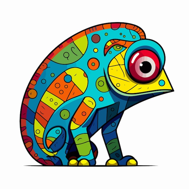 Вектор Мультяшный хамелеон с красочными пятнами