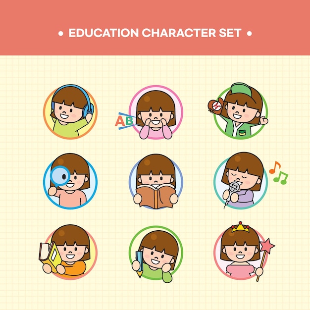 ベクトル 言葉教育のキャラクターがセットされた漫画のキャラクターセット。