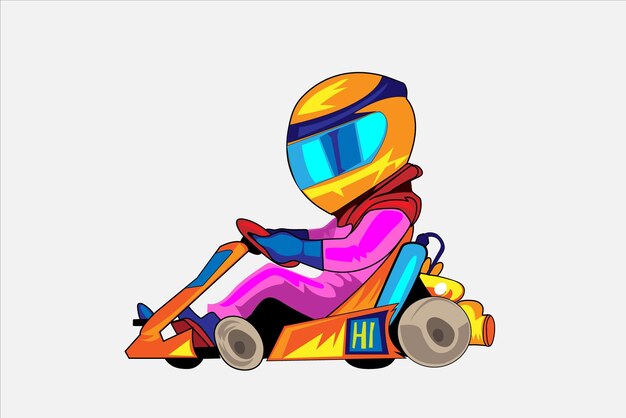 Вектор Мультипликационный персонаж со шлемом в векторе гоночного автомобиля