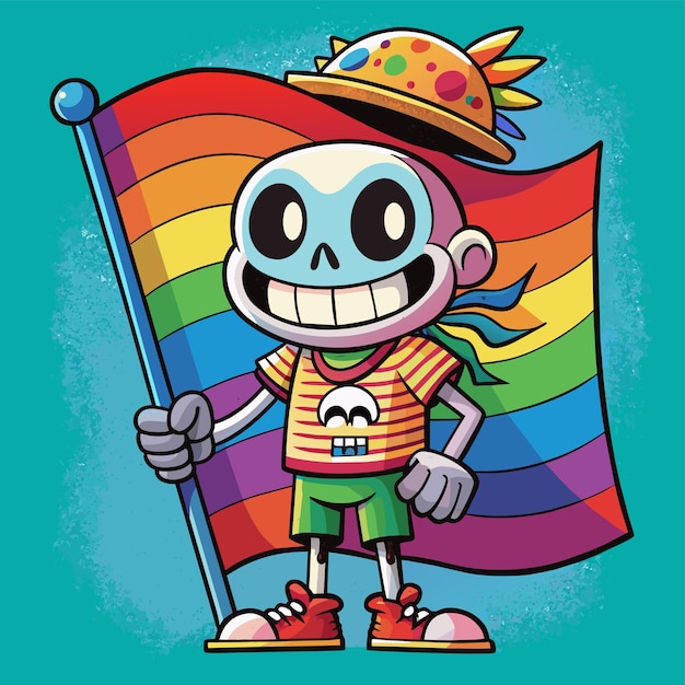 ベクトル 虹の旗と虹を持つ漫画のキャラクター
