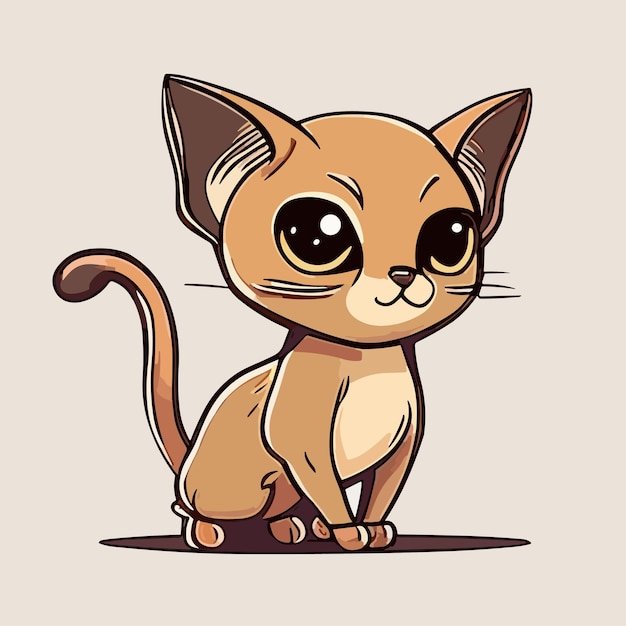 Карикатурный рисунок коричневой кошки с большими глазами сидит