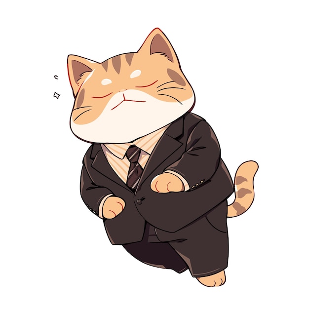 Вектор Мультяшный рисунок кота в костюме и галстуке.