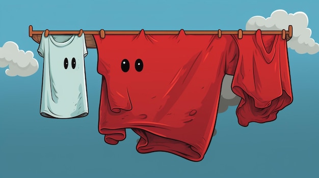 벡터 화장실이라는 단어와 함께 선에 매달린 빨간 수건의 만화 일러스트레이션
